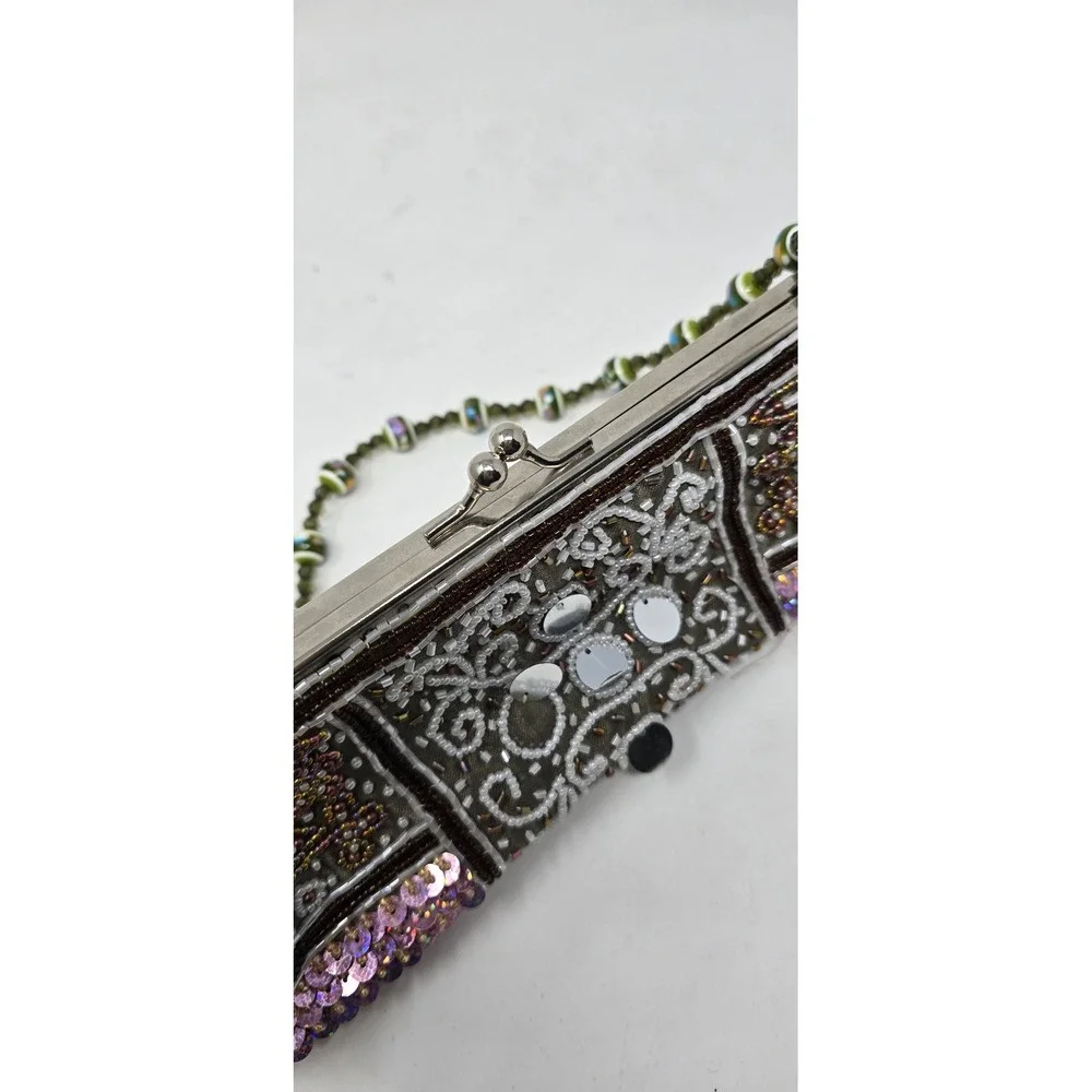 Y2K Vtg beaded sequin mirror clutch women evening bag club wear festival retro